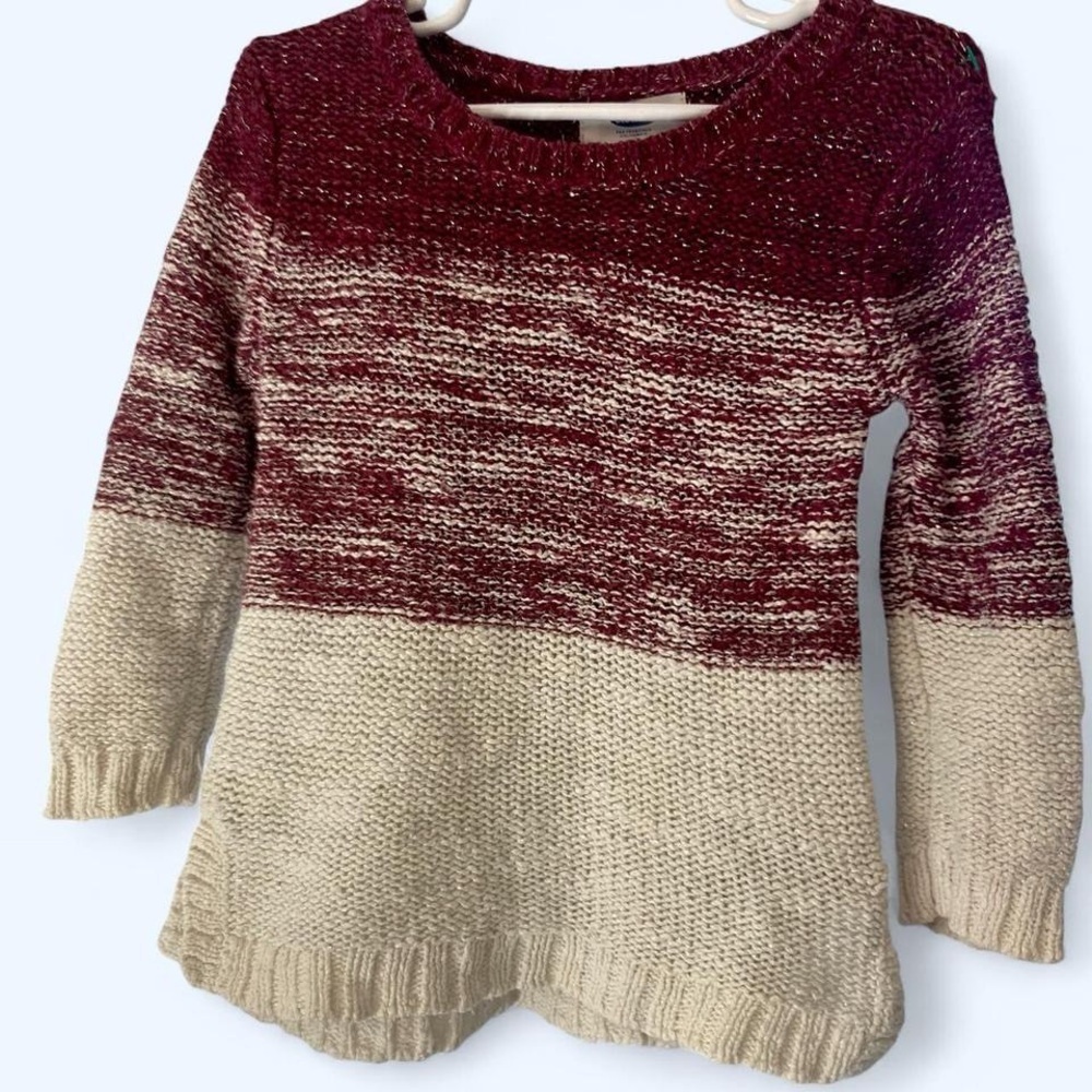 Burgundy and cream Old Navy sweater with a touch of glitter 2T
